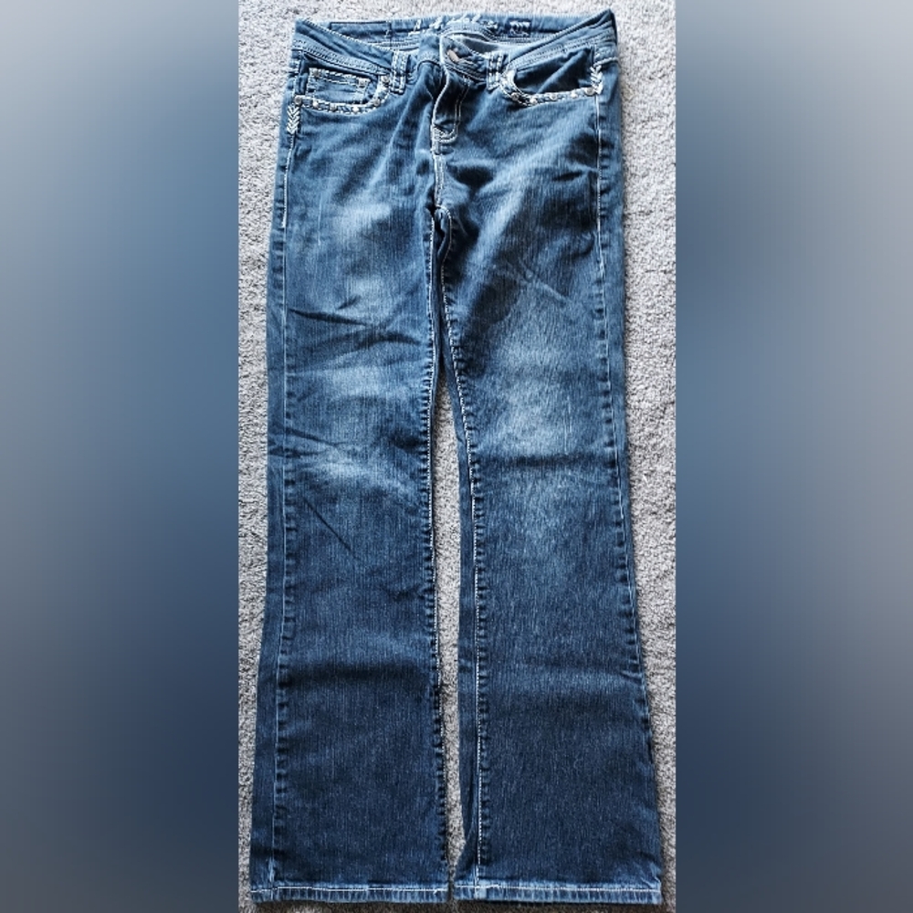 LA Idol USA Women’s 11 Blue Denim Jeans Bling Embellished Bootcut 33x34